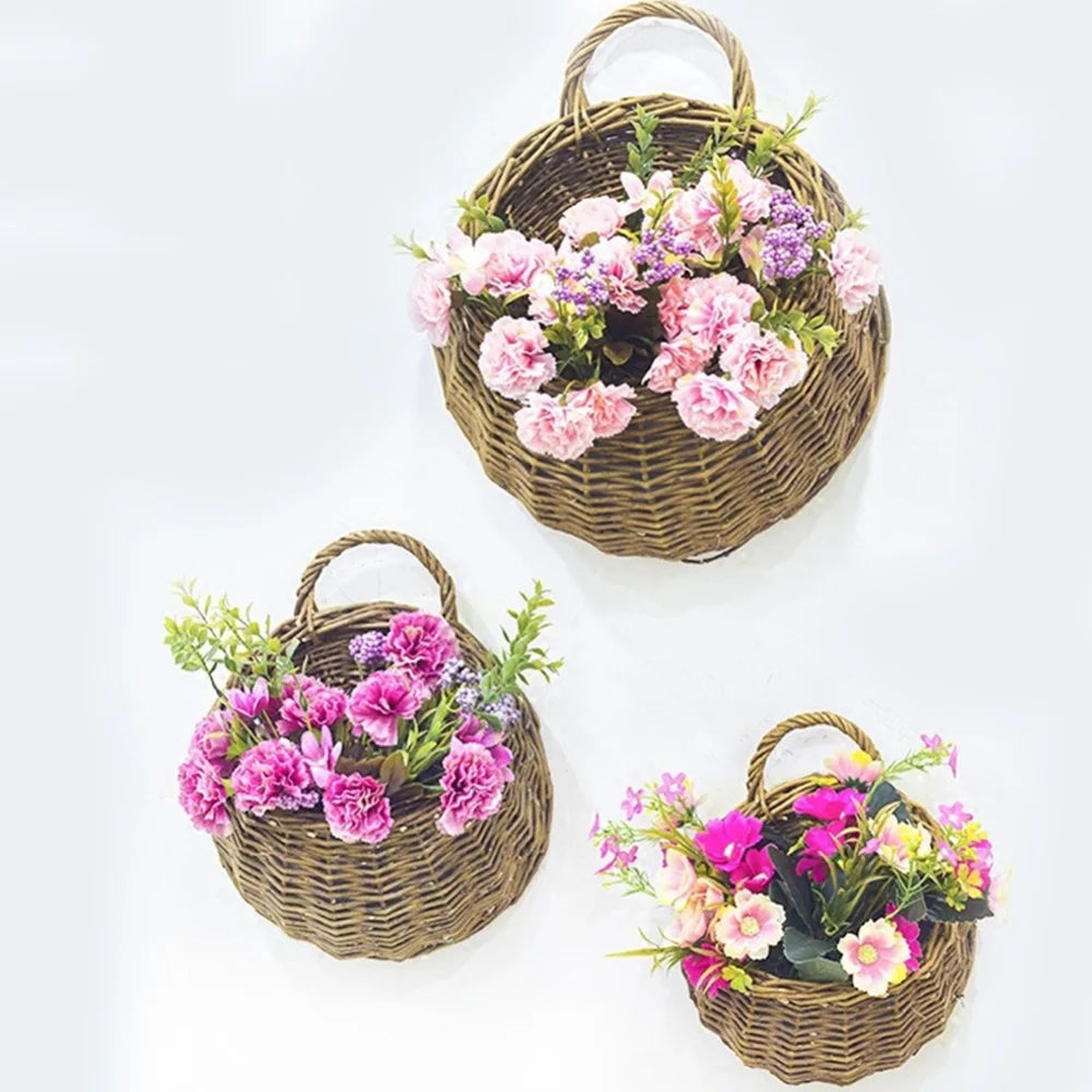 Hand Made Wicker Rattan Flower Planter Wall Hanging Wicker Rattam Basket