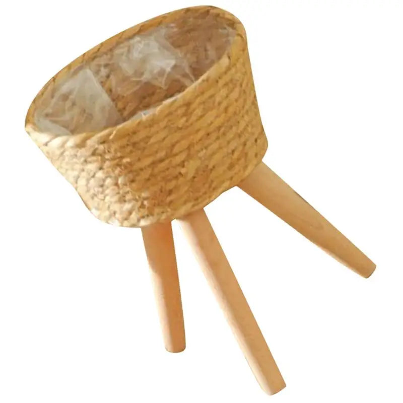 Wood Woven Plant Pot On Standing Legs Household Planter Pot Basket