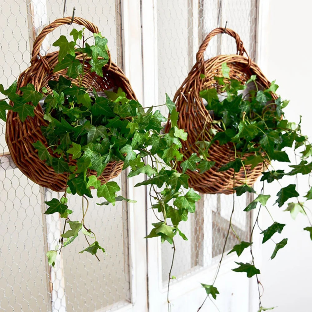 Hand Made Wicker Rattan Flower Planter Wall Hanging Wicker Rattam Basket