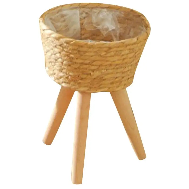 Wood Woven Plant Pot On Standing Legs Household Planter Pot Basket