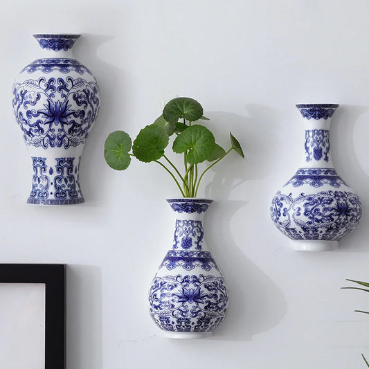 Ceramic Vase, Antique Blue And White Porcelain Flower Container