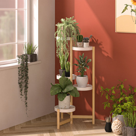 Indoor Outdoor Corner Bamboo 3/4/5 Tier Plant Stand Round Planter
